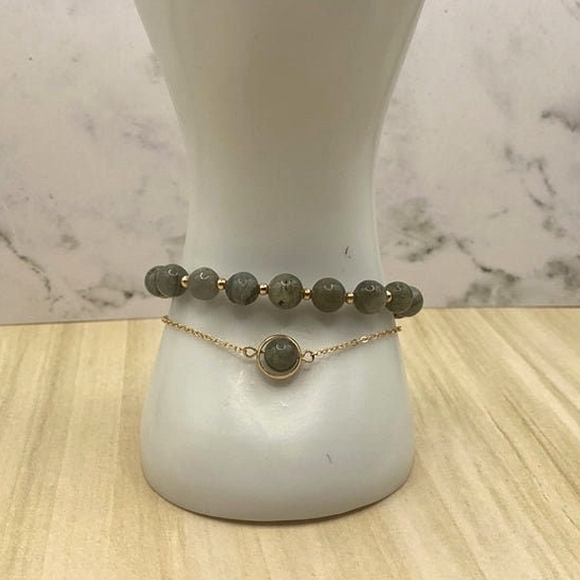 NWT Labradorite Layered bracelet set Gold & Labradorite Set - Picture 1 of 6